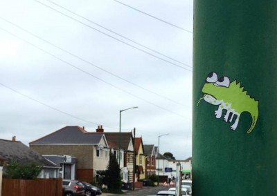 Don't Rain Skateboarding sticker green lizard